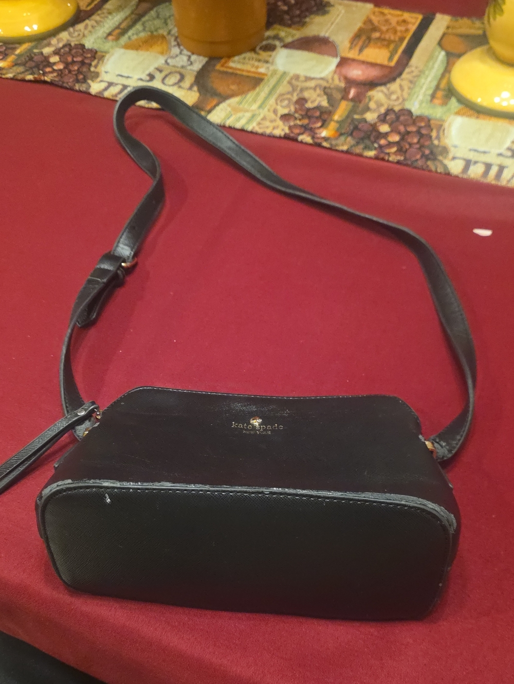 kate spade Black Leather Crossbody Camera Bag with Gold Logo